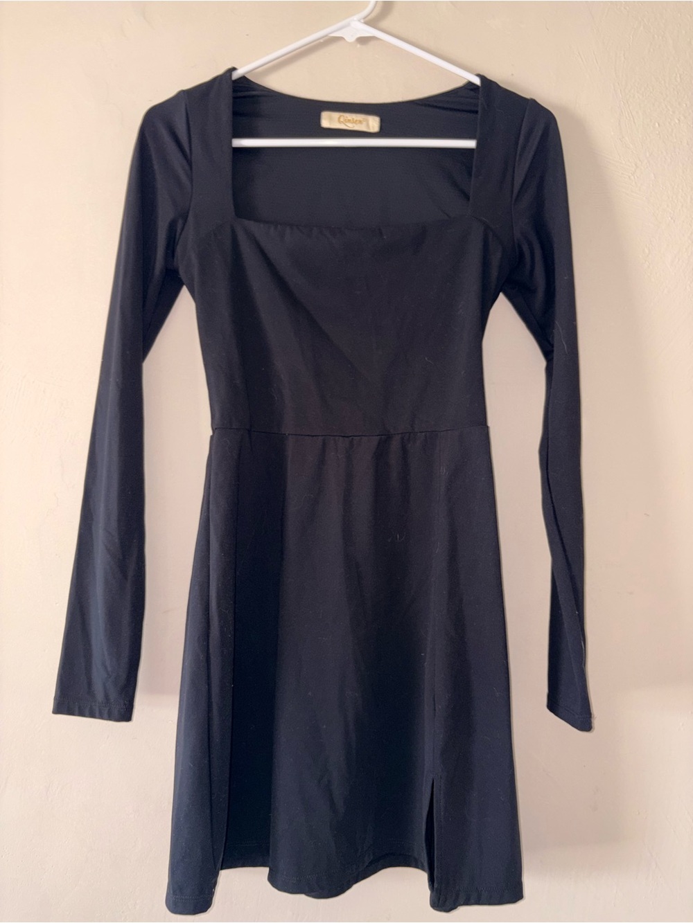 Qinsen black long sleeve mini dress M